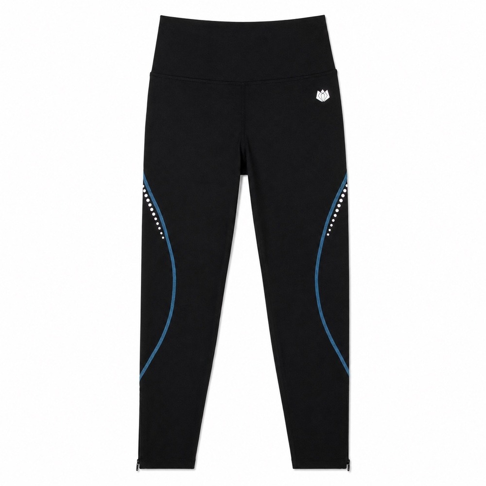 FitsT4 Sports Running Tights‎ Reflective Zip Ankle Black Blue Small